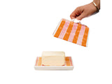 Large Butter Dish - Orange & Pink Stripe - Noss & Co