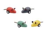 1 x Pull Back Wooden Mouse - Yellow, Green, Red or Grey