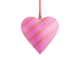 Joy Hand Painted Heart Tree Decoration Pink & Red Stripes