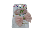 Fabric Bow Hair Tie with Embroidered Flower Clip