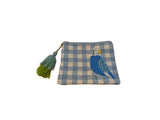 Kylie Embroidered Cotton Pouch - Blue