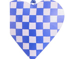 Joy Hand Painted Heart Tree Decoration - Blue/Pink Check