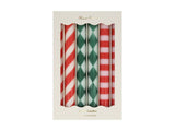 Festive Stripe Table Candles - Pack of 6