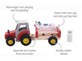 Wooden Tractor with Farm Animals - Red
