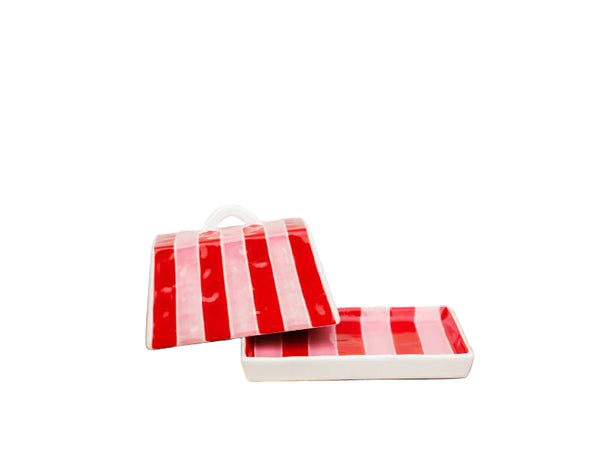 Large Butter Dish - Red & Pink Stripe - Noss & Co