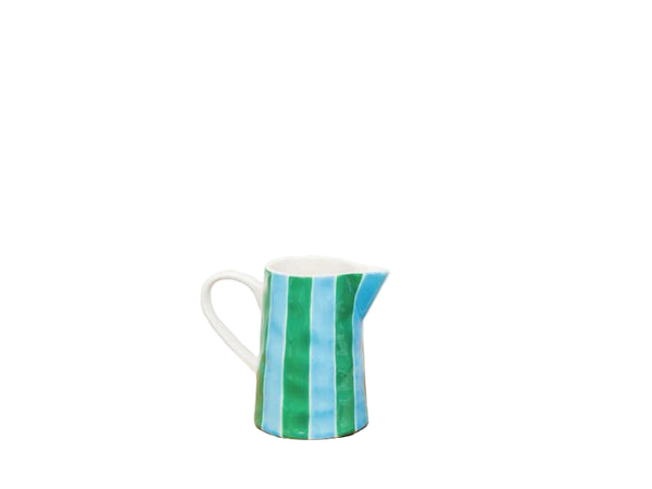 Milk Jug - Green & Cornflower Stripes - Noss & Co