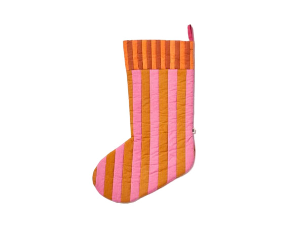 Christmas Stocking - Stripe Tan/Pink - Bonnie & Neil