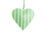 Joy Hand Painted Heart Tree Decoration - Green Stripe