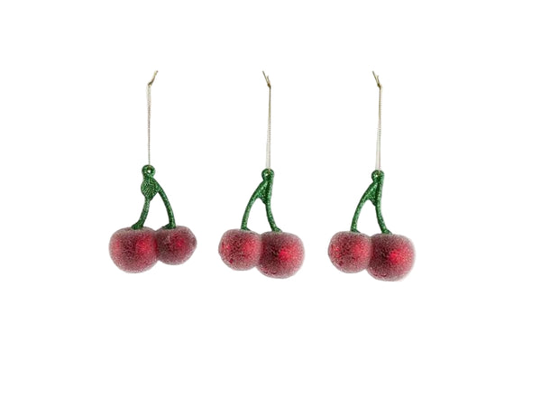 Sugared Cherry Decoration - Set of 3
