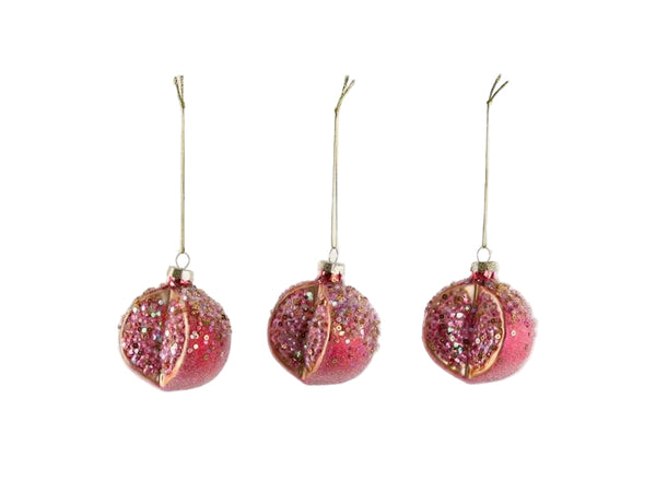 Sugared Pomegranate Decoration - Set of 3