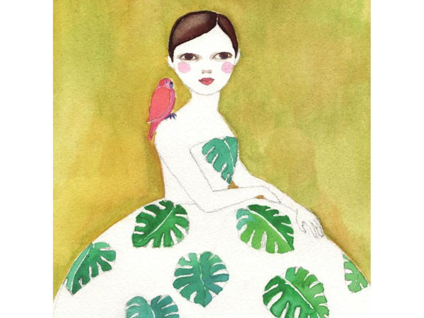 Greeting Card - Girl with Parrot