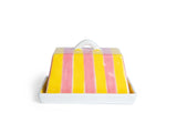 Large Butter Dish - Pink & Yellow Stripe - Noss & Co