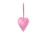 Joy Hand Painted Heart Tree Decoration Pink & Red Stripes