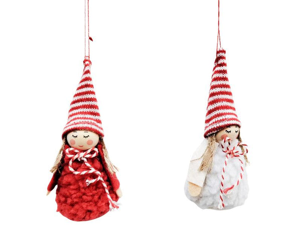 1 x Christmas Girl Hanging Decoration - Red Dress OR White Dress