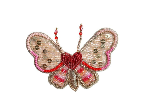 Brooch - Pink Beaded Butterfly