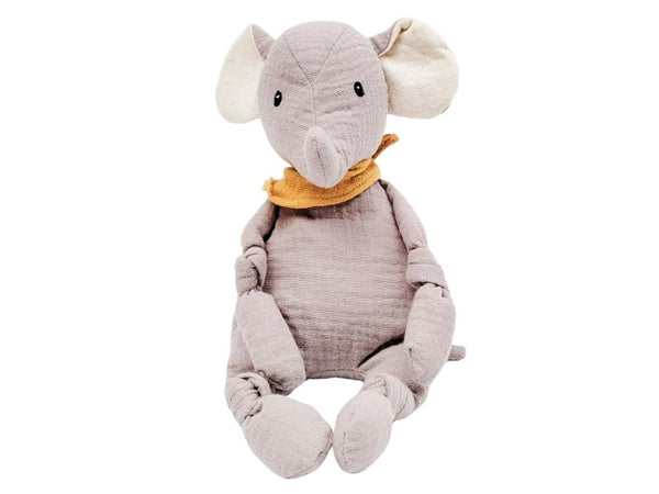 Muslin Elephant Soft Toy - Lilac/Grey