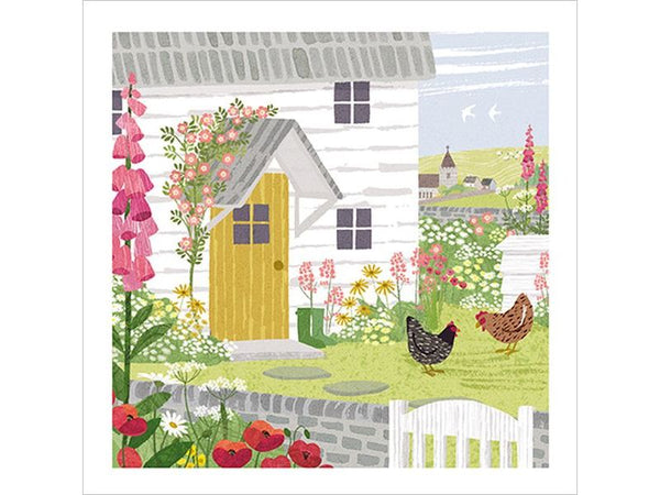 Greeting Card - Cottage Chickens in the Garden