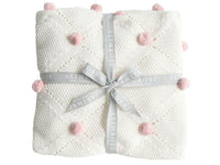 Baby Blanket - Organic Pom Pom - Ivory & Pink - Alimrose