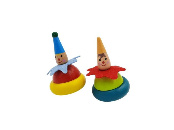 Spinning Top x 1 - Wooden - Clown - Red or Blue