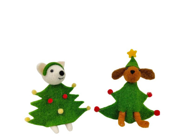 Dog Dressed as a Christmas Tree x 1 - Choose White or Brown Dog