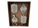 Hanging Paper Bells with Beads - Beige - Set of 4