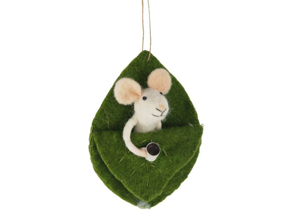 Mouse in Leaf - Hanging Decoration